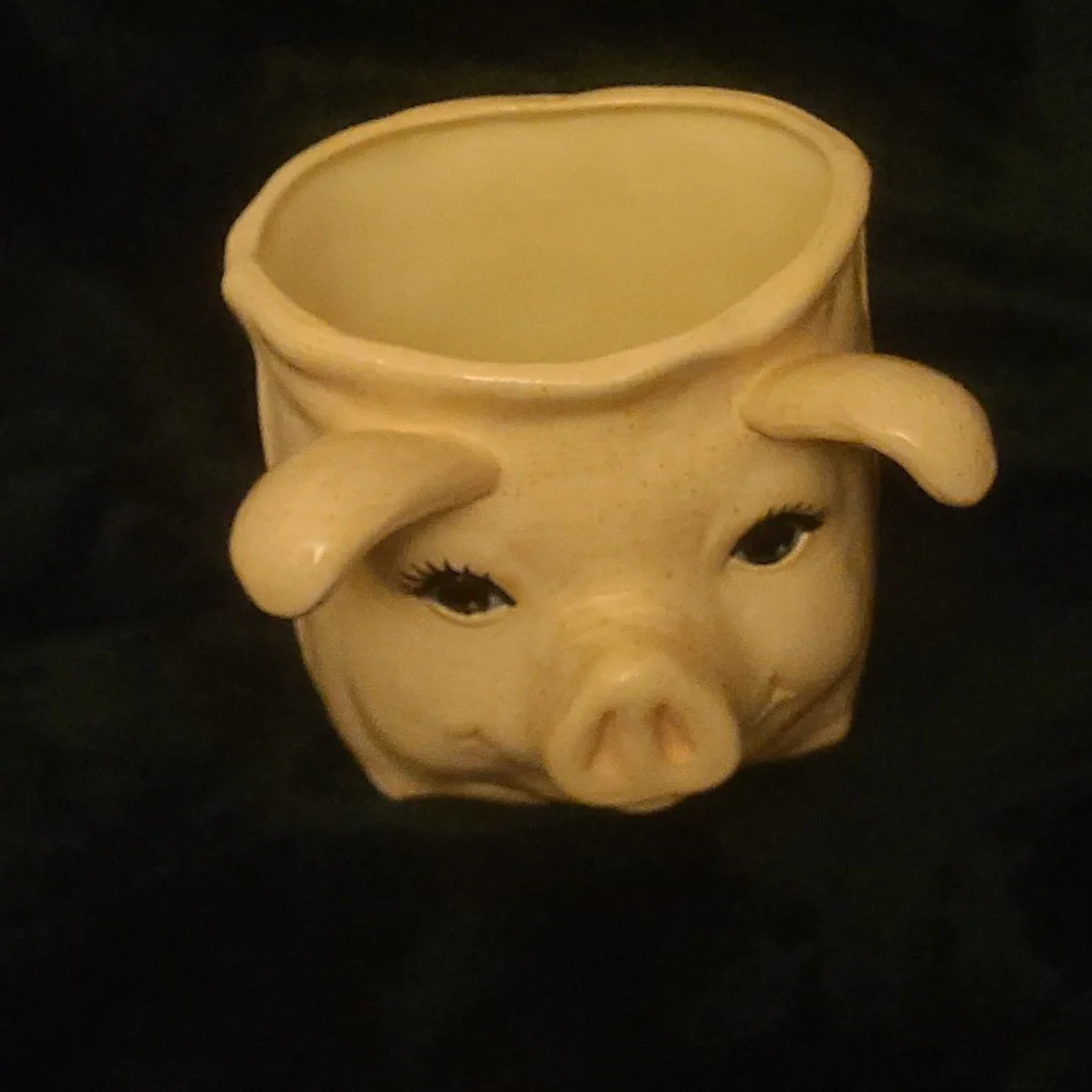 Vintage Pink Ceramic Pig cookie jar two pieces